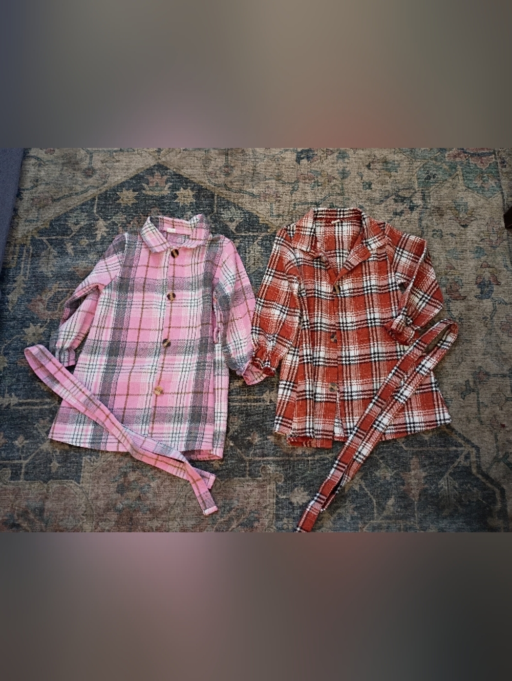 Girls Heavy Flannel Shirt Dresses With Tie Belt Size 5 Set Of 2